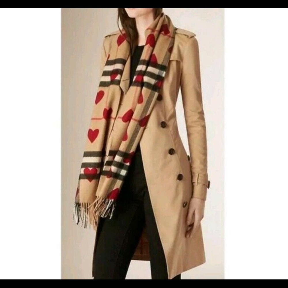 Used Burberry Cashmere Scarf with heart print